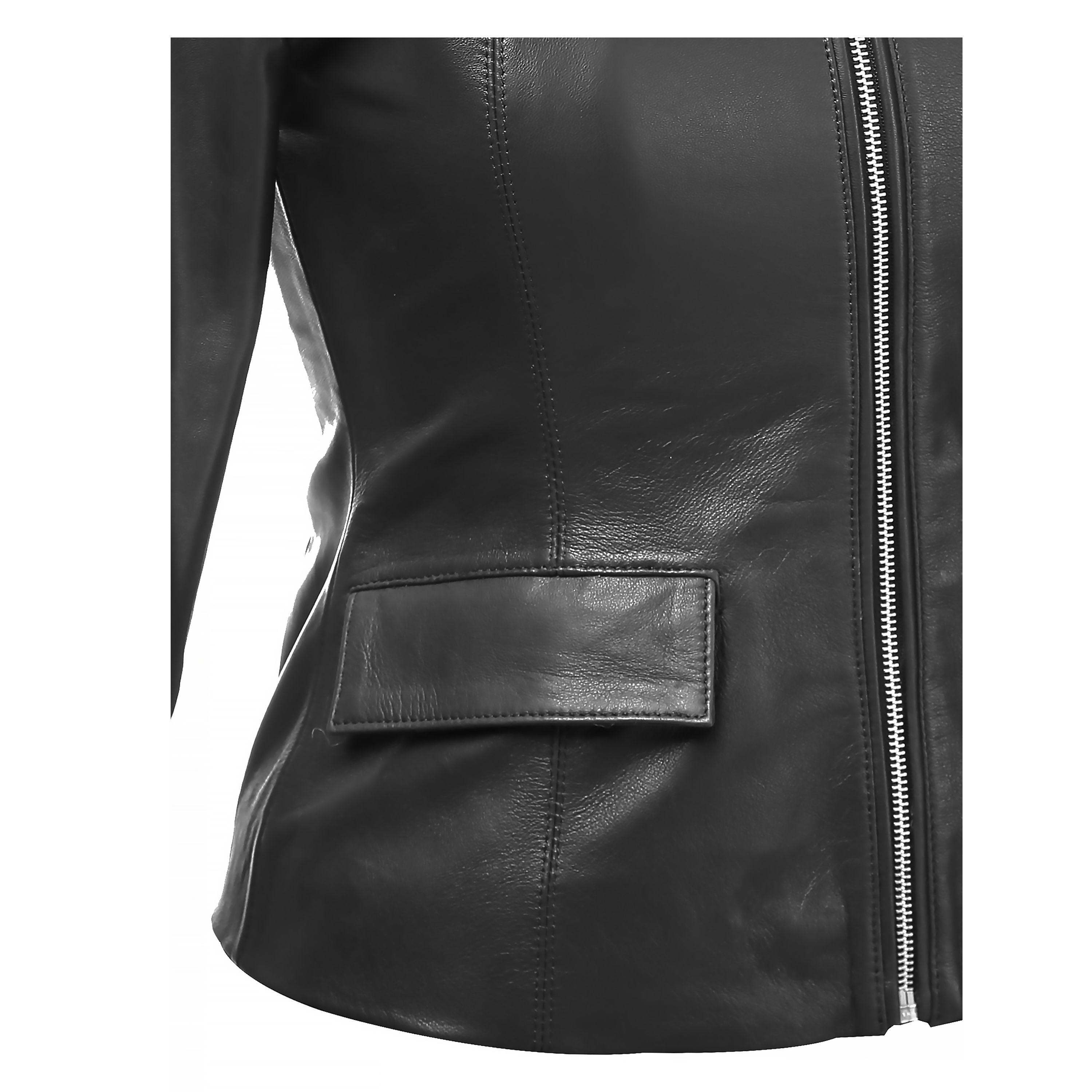 Women’s Structured High-Neck Black Leather Jacket