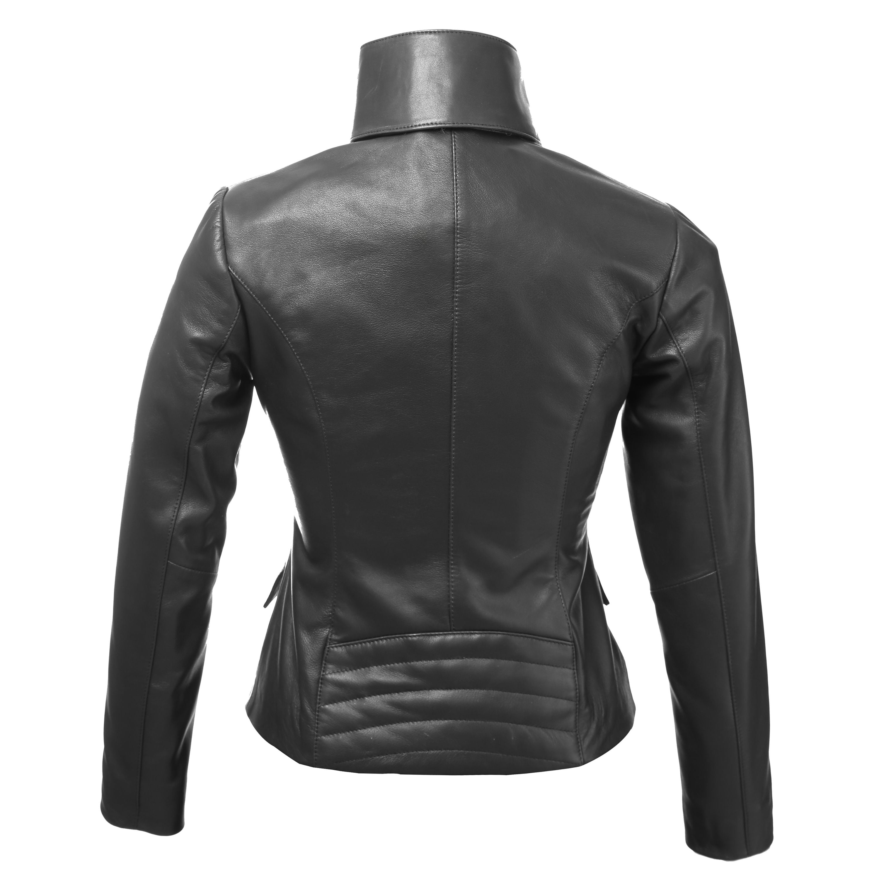 Women’s Structured High-Neck Black Leather Jacket