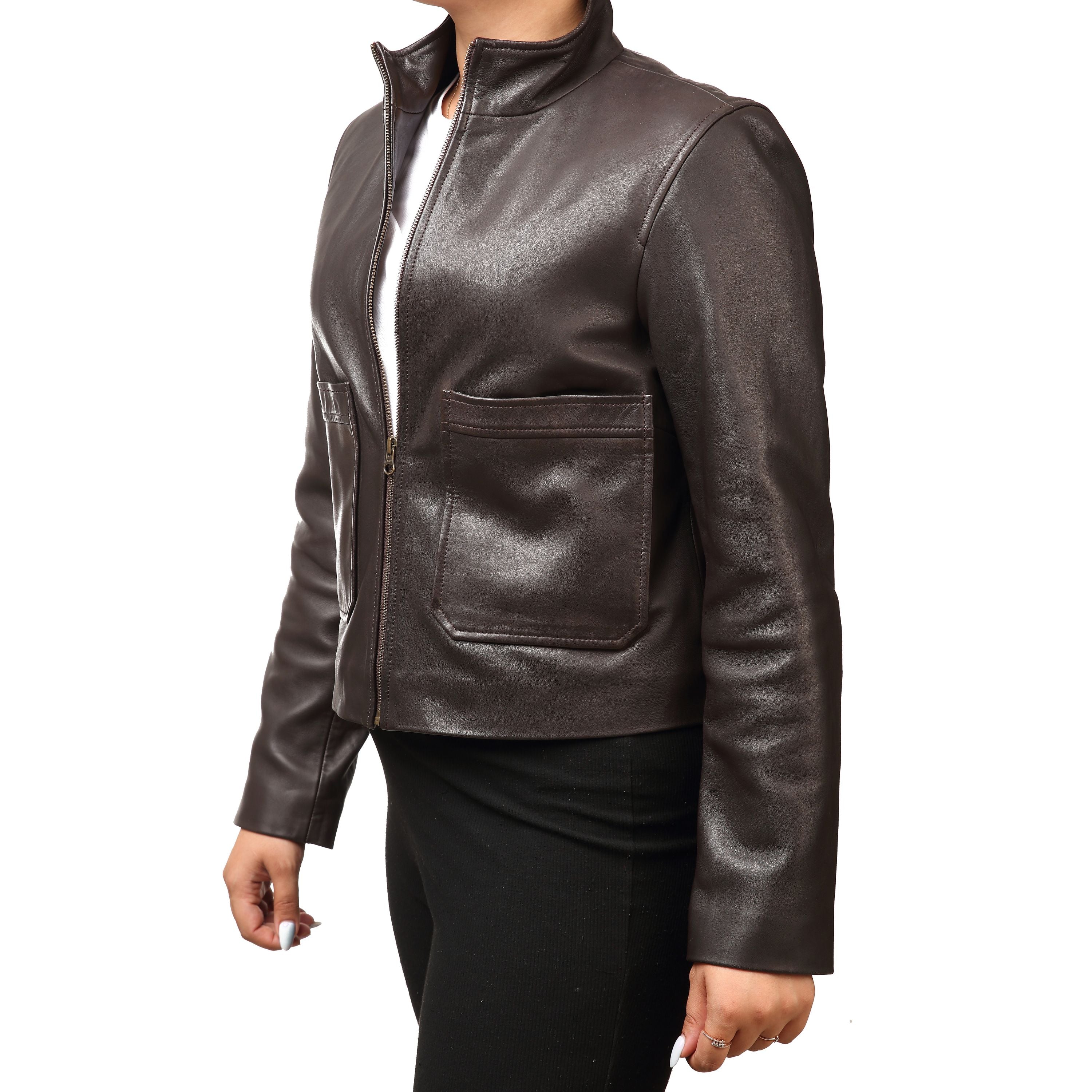 Women’s Dark Chocolate Leather Crop Jacket