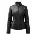 Women’s Sleek Stand-Collar Black Leather Jacket