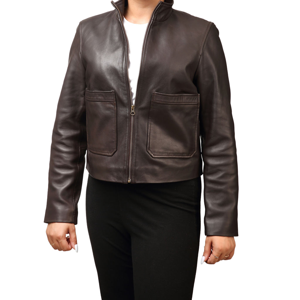 Women’s Dark Chocolate Leather Crop Jacket