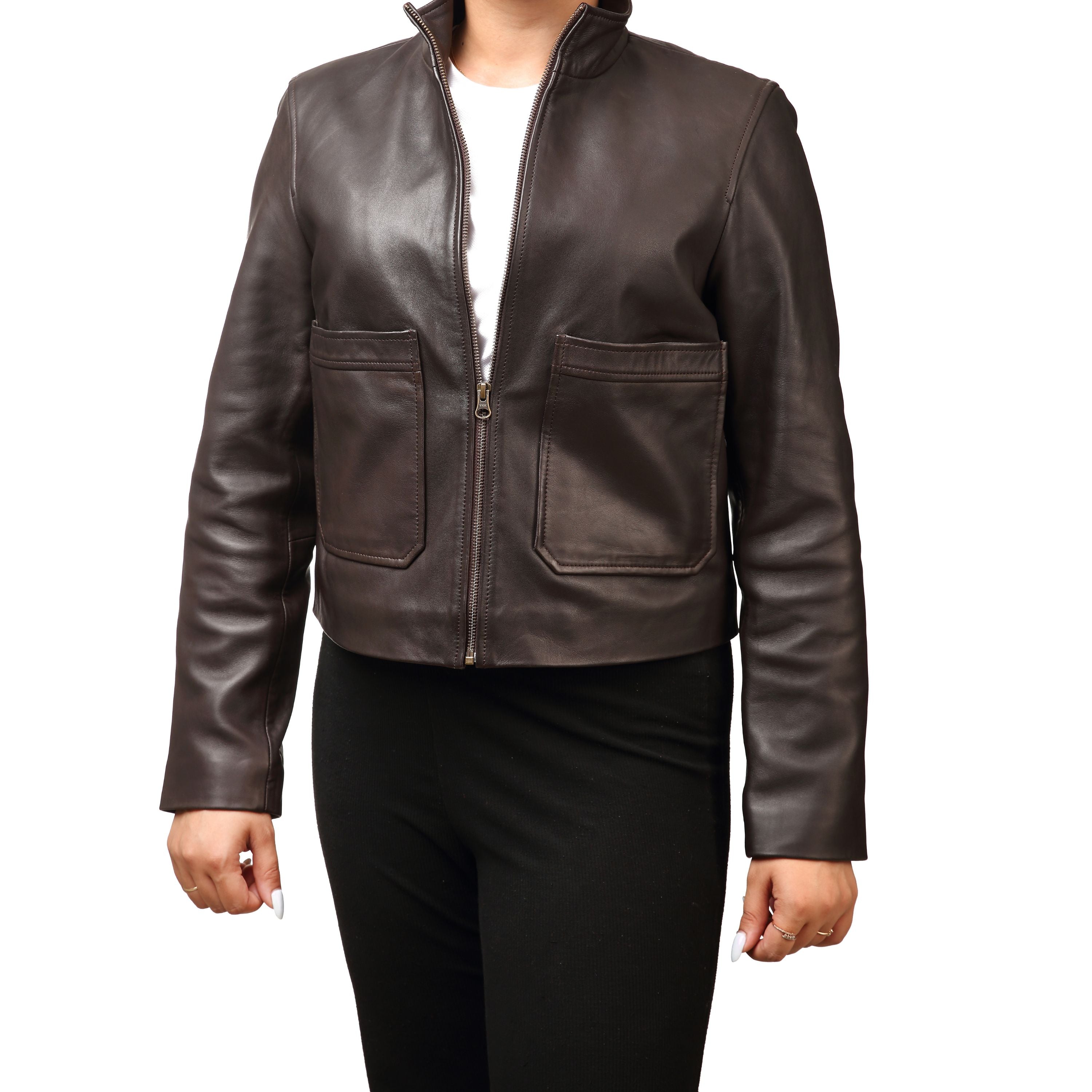 Women’s Dark Chocolate Leather Crop Jacket