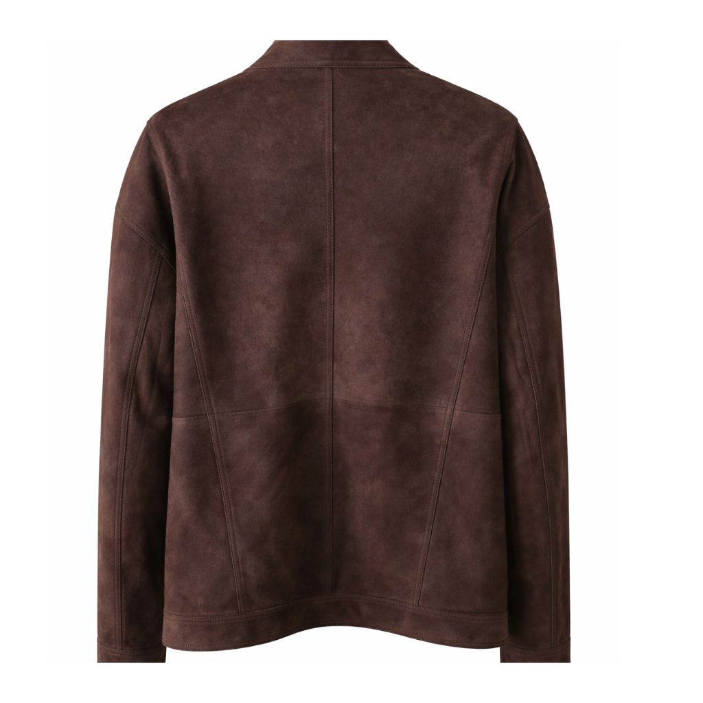 Men’s Walnut Brown Nubuck Suede Racer Jacket