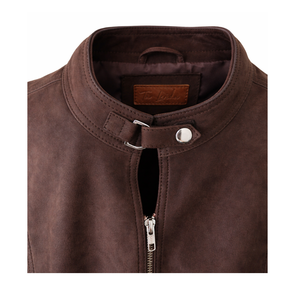 Men's Walnut Brown Nubuck Leather Racer Jacket | Tan Lerida