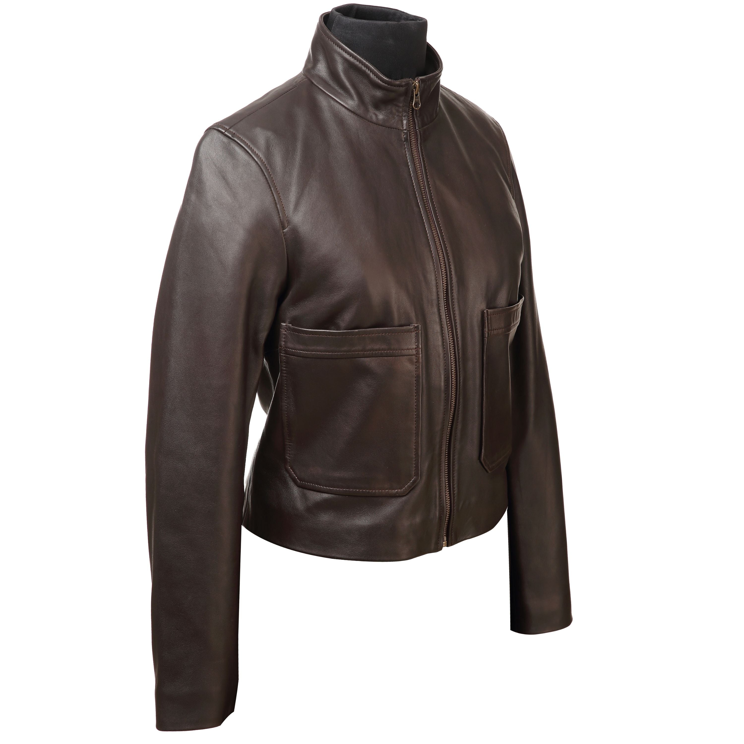 Women’s Dark Chocolate Leather Crop Jacket