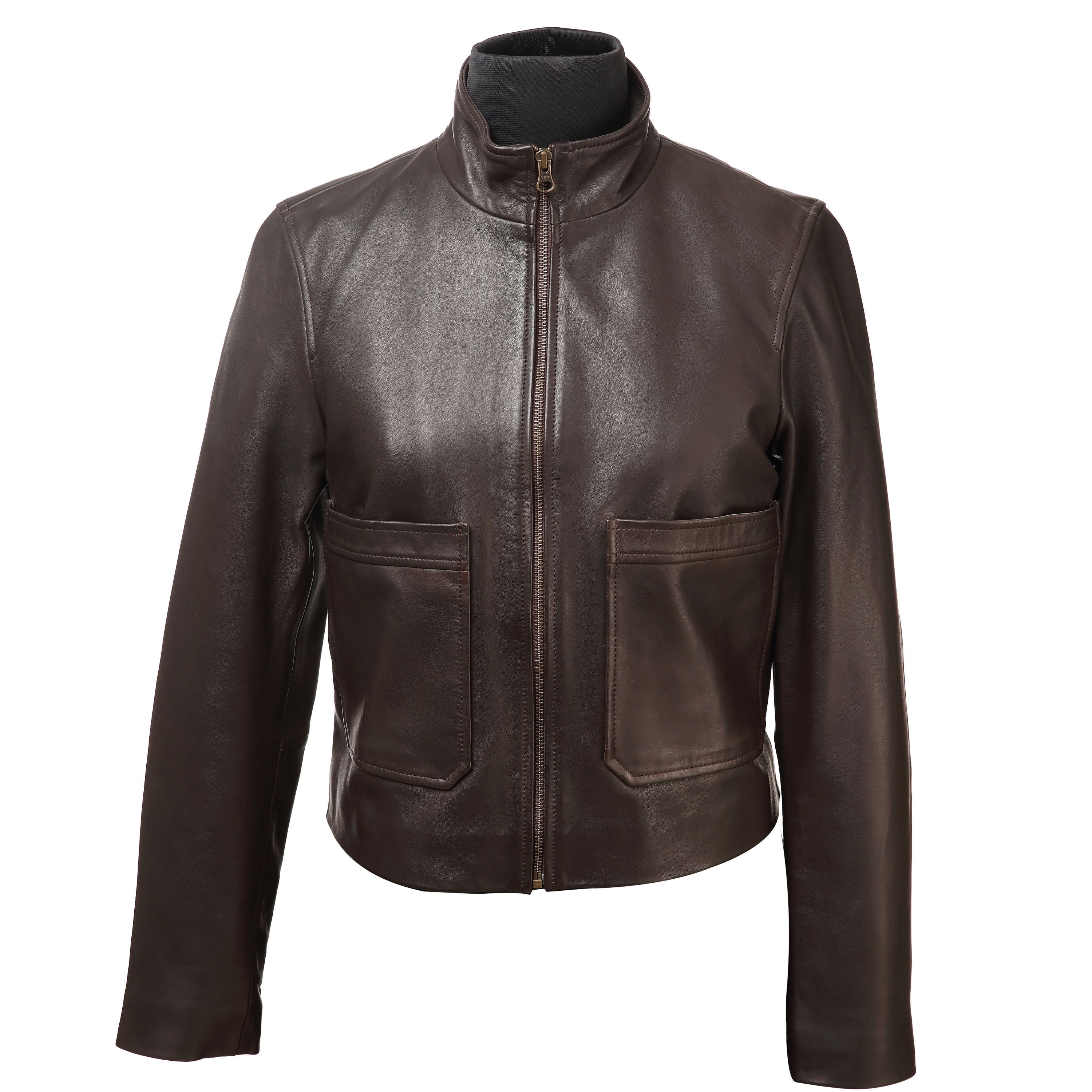 Women’s Dark Chocolate Leather Crop Jacket