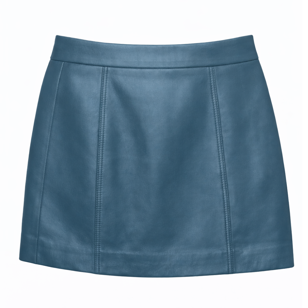 Women’s teal leather mini skirt A-line high waist nappa leather