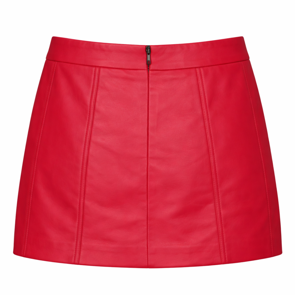 Women's Crimson Red Leather A-Line Mini Skirt