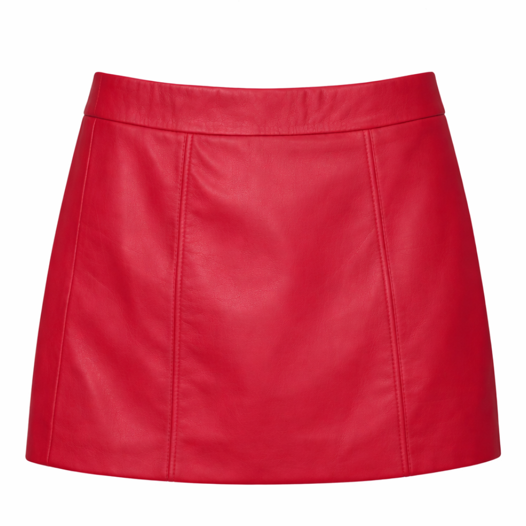 Women's Crimson Red Leather A-Line Mini Skirt