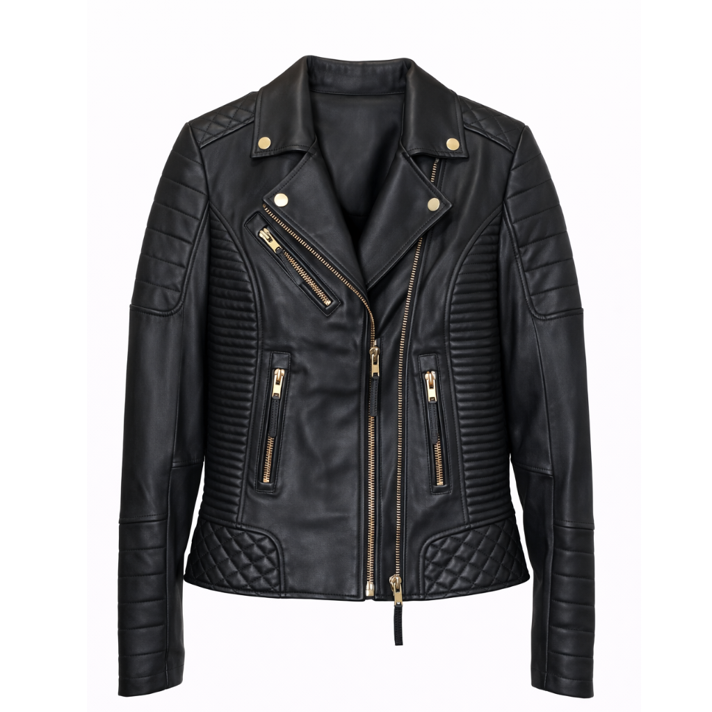 Women’s Quilted Black Leather Biker Jacket
