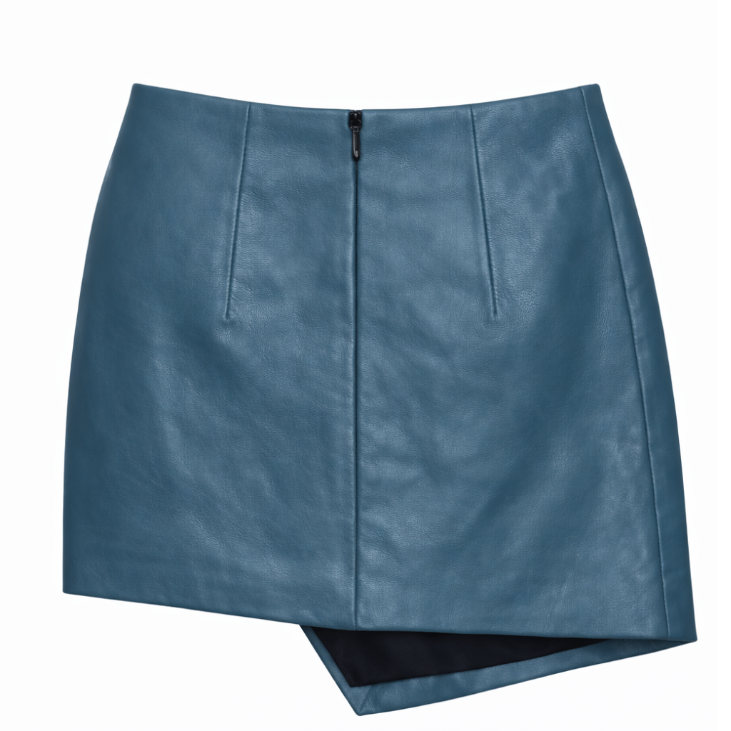Women’s Teal Leather Wrap Mini Skirt Asymmetric Nappa Skirt