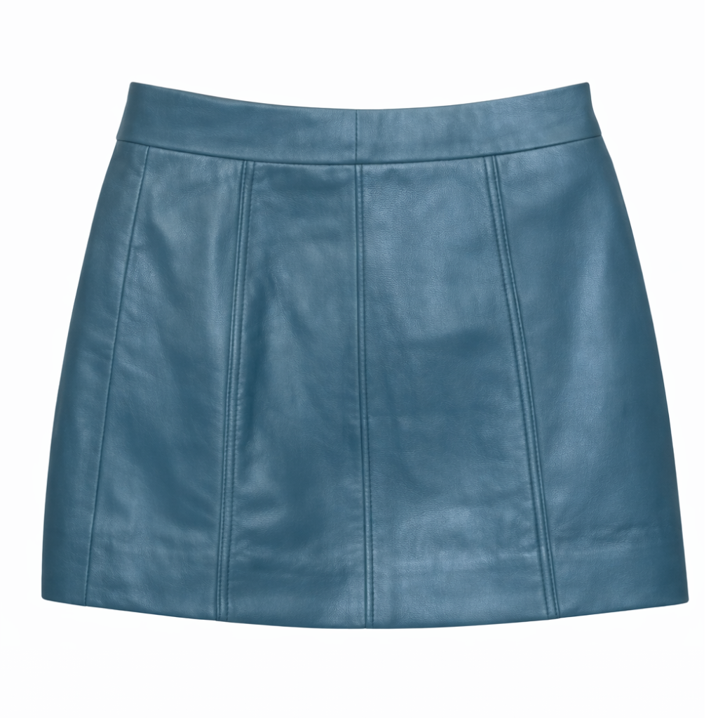 Women’s Teal Leather Mini Skirt – A-Line Nappa High Waist Skirt