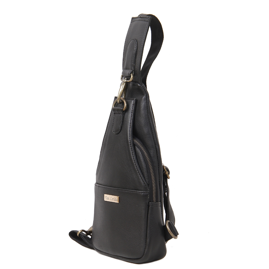 Men’s Urban Crossbody Leather Sling Bag – Natural Grain NDM Black
